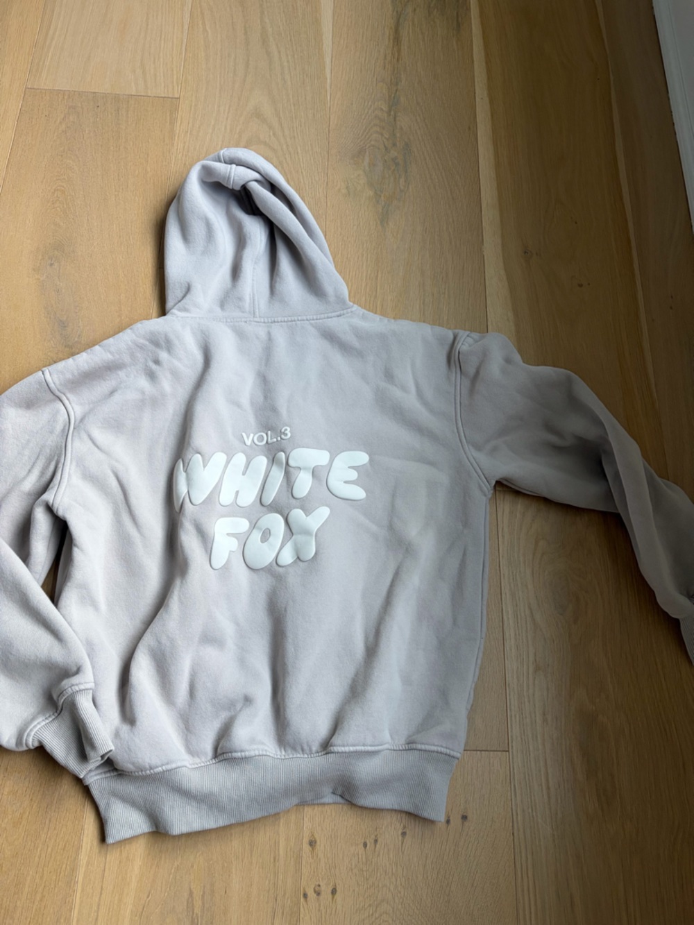 White Fox Boutique Beige/Light Gray 'White Fox' Logo Hoodie